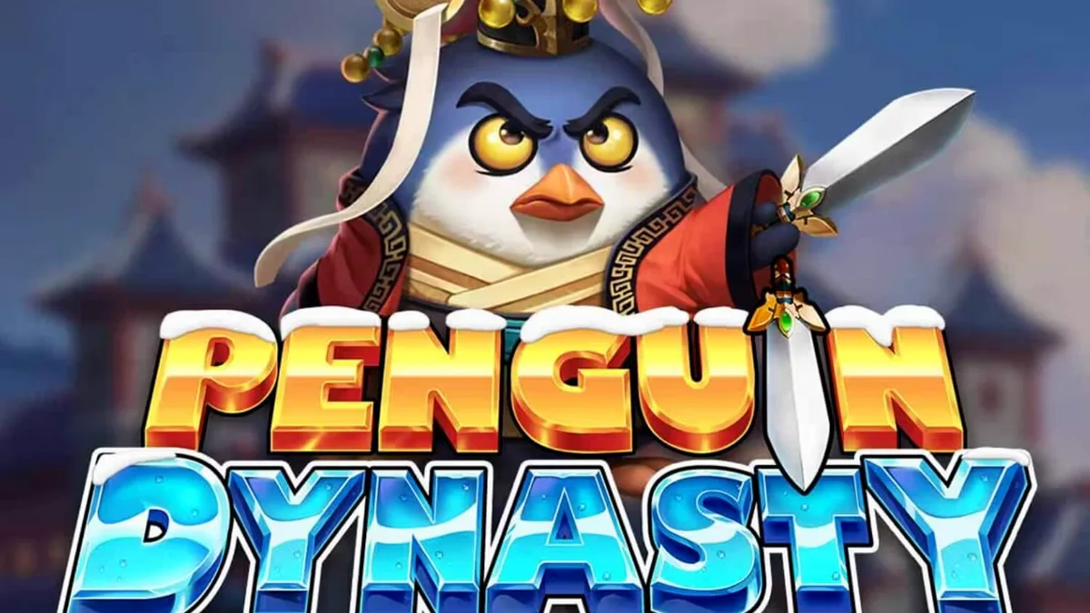 Tampilan visual slot Penguin Dynasty dengan latar belakang istana es dan simbol penguin prajurit.