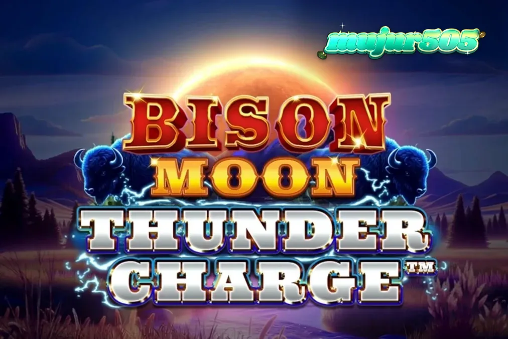 Tampilan visual slot Bison Moon: Thunder Charge dengan latar belakang badai petir dan simbol bison.